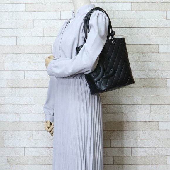 CHANEL Tote Medium Cambon Bag Leather Black Women's - Picture 2 of 8